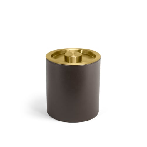 London Ice Bucket 2 Quart Round, Brown with Matte Brass Lid